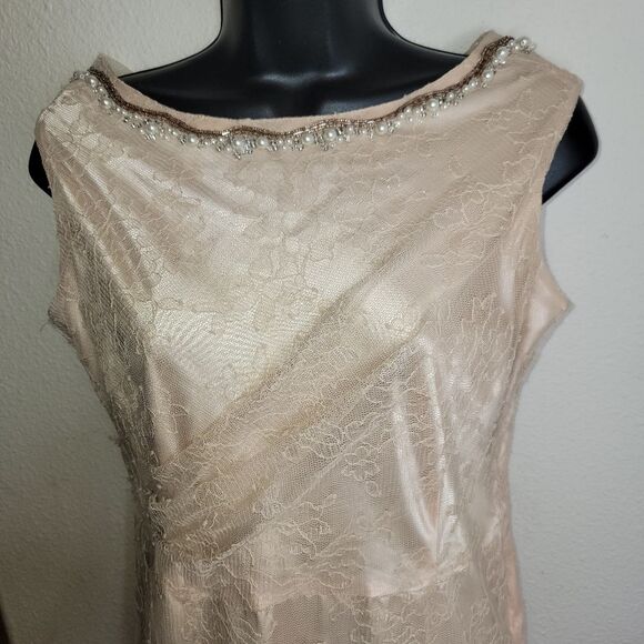 Tahari Arthur Levine Beaded Peach Lace Gown Dress Size 10 - Picture 4 of 9